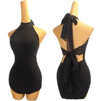 New Latin Dance Modern Dancing Costume Black Sleeveless Bareback Lace Top for Women Tango Cha Cha Samba Practice Clothes
