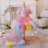 HETISO Elegant Girls Princess Sequins Baby Wedding Christmas Party Tail Dress Birthday Wedding Flower Kids Formal Ball Gown