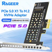 RAGEER PCIe 5.0 X1 naar M.2 NVMe Adapter - 32Gbps snelheid voor 2280/60/42/30 SSD's | Compatibele PCIe X1/X4/X8/X16 LED-verlichting