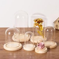 Glass Cloche Jar Display Stand Cover Terrarium Bottle with Wooden Base Acrylic Dust Cover Display Box Immortal Flower Box