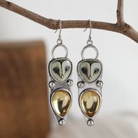 Vintage Cute Animal Metal Pendant Earrings Suitable for Women Inlay Imitation Gemstone Dangle Earrings Fashion Jewelry