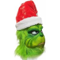 Green Haired Monster Mask - Cosplay Masque Halloween Anime Latex Headgear with Fur Gloves Included - Monster Costume Accessory