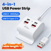 4 in 1 Electrical Bracket Sockets 2USB 2 Type C Fast Charger Power Strip Desktop Charging Station 1m Cord USB HUB Adapter Socket