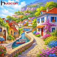 Huacan 5D DIY Diamond Painting Spring Town Mountain Diamond Embroidery Landscape New Collection Decorative Paintings
