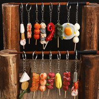 Creative Simulation BBQ Skewers Keychains Funny Resin Oden Squid Corn Gluten Keyring Pendant Cute DIY Ornament Accessories Gift