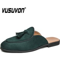 Men Half Slippers Loafers Moccasins Black Shoes Soft Outdoor Driving Casual Flat Non-slip Fashion Summer Mules Slides