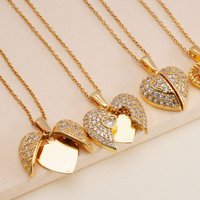 18k Gold Plated Coppe Heart Angel Wings Openable Pendant Necklace Cute Party Jewelry Valentine's Day Gift for Women Girls Mum