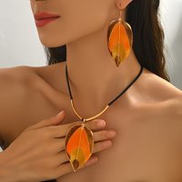 Bohemian Plated Leaf Necklace & Earrings Jewelry Set for Women Vintage Elegant Layered Choker Party Jewelry Gifts