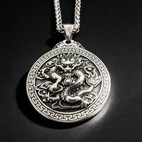 HNSP 316L Stainless Steel Relief Design Dragon Totem Pendant Necklace For Men Vintage Jewelry Accessory