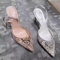 Spring and summer new pointed rhinestone lace wedding shoes thin high-heeled sandals crystal banquet dress versatile women shoes