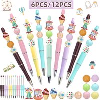 6PCS Happy Park Amusement Park Joker Theme DIY Wooden Beads and Bead Pen Set, Great Gift and Learning Office Supplies
