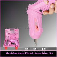 Multi-functional Electric Screwdriver Set with LED Light Rechargeable Pink Wireless Drill Professional Household Power Tools