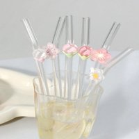 1/5Pcs Floral Glass Straws ,Elegant curved reusable straws for bubble tea, juice coffee. Perfect gift for her, him & friends.