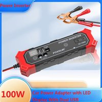 FOXSUR 100W Pure Sine Wave Inverter Car Charger With Dual USB Charging Port DC 12V to 230V AC Cigarette Lighter / Clip Adapter