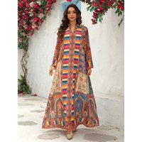 Eid Women Dress Muslim Abaya Vestidos Largos Print Party Caftan Jalabiya Ramadan Long Dresses Dubai Kaftan Arab Long Robe 2025