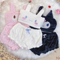 Milk sweet babes cute two-dimensional flannel pajamas girl suspender tube top two-piece set shorts cute loungewear