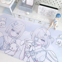 Leather Desk Pad Protector Japanese Anime Blue Girl Kawaii Mouse Pad Office Desk Mat Waterproof Non-Slip PU Desk Blotter Pad