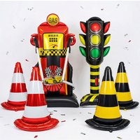 Giant Standing Traffic Light Gas Station Traffic Cone Foil Balloons Boy Racing Car Construction Birthday Party Decoration Supply