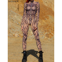 Halloween Women Sexy Psychedelic Mesh Jumpsuit Festival Party Mesh Bodysuit Rave Outfit Burning Man Catsuit Unique Morphsuit New