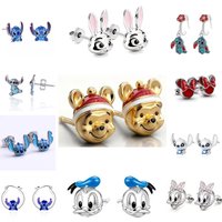Cute Cartoon Duck,Bear,Rabbit,Dog 925 Silver Ear Studs,Sweet Animal Head Design Earrings,Suitable for Daily Wear and Gift Giving