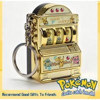 Pokemon Mini Slot Machine Keyring Turnable Gacha Capsule Toy Figure Plated Color Pendant Kawaii Car Keychain Child Gift Hot