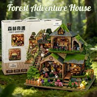 DIY Miniature House Kit, Mini House Building Kit with LED, DIY Miniature Kit for Adults Teen, Dollhouse Kit, Forest Adventure