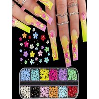 12 grids/box nail art rhinestones 3D color resin cute flowers with caviar decoration suitable for DIY nail decoration tools