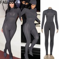 FAGADOER Fashion Two Piece Outfits Woman Solid Color Long Sleeves Playsuits and Pants Matching Female Streetwear Clothing New