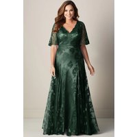 Flycurvy Plus Size Formal Taro Color Lace Flutter Sleeve Maxi Dress