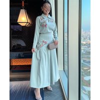 Customized Classic Modern Style Formal Evening High collar A-line Appliques Draped Ankle-Length Satin Dresses