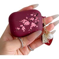 Matte Red Floral Print Case for Apple AirPods Pro 2nd / 4th Gen & AirPods 1st / 2nd / 3rd Gen Bluetooth Earbuds