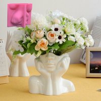 Abstract Face Silicone Flowerpot Mold Succulent Plants Cement Vase Resin Silicone Mold Hydroponic Vase Gypsum Concrete Mold