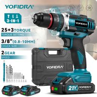 YOFIDRA Perceuse à Percussion Électrique Sans Fil 3 en 1 25+3 Niveaux de Couple, Outil Électrique pour le Travail du Bois Domestique, Compatible avec Batterie Makita