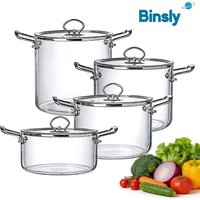 High Borosilicate Glass Cooking Pot with Lid Heat Multiple Sizes Soup Pot with Handles Kitchen Cookware for Soup, Stew, Pasta