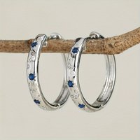 Fashion Simple Silver Color Hoop Earrings Women Creative Blue Zirconia Star Moon Shape Earrings Daily Cute Jewelry Accessories
