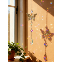 Butterfly Crystal Suncatcher Rainbow Maker Hanging Ornament with Prism Beads Light Catcher for Window Home Garden Decor Gifts