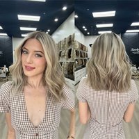 Glueless Ombre Blonde Synthetic Wig 13x4 Lace Front Wig Balayage Highlights Natural Wave Mixed Wig for Women Summer Daily Use