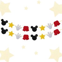 Mickey Mouse Garland Banner, Glitter Black Red Gold Silver Mickey Icon, Star, Hand and Pants Shaped Bunting Banner for Kids