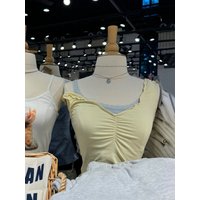 Folds Fungus Trim Yellow Tank Top for Woman Summer V-neck Sleeveless Cotton Camis Female Casual Sweet Preppy Style New Vest Y2k