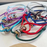 Multicolor Rope Bracelet with 3-color Stainless Steel Round Buckles Adjustable Adults Bracelet