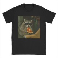 Oversized T Shirt Summer Funny Raccoon Eating Pizza Animal Meme Fashion T Shirts Cotton Tshirt for Men Women Aesthetic Top Tees