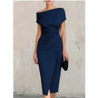 Women's Off Shoulder Ruched Bodycon Midi Dress for Cocktail Party and Formal Events