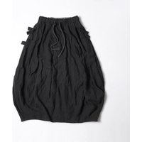 Linen Bud Casual Skirt Female imakokoni Original Summer Commuter Black Drawstring Elastic Waist Mid length Dress 265491