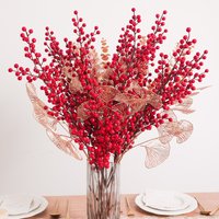 Bouquet de fleurs de baies rouges artificielles branche d'étamine fausse plante pour décor de chambre à la maison ornements d'arbre de noël table d'intérieur nouvel an 2023 fête décoration de noël