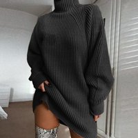 Robe pull à col roulé pour femme, manches longues, monochromatique, décontracté, élégant, mini, respirant, vêtements d'hiver, automne