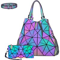 1pcs 2pcs 3pcs Women's Fashion messenger bags Laser Luminous Rhombus Folding Shoulder Bag Cool Tote + Rectangle Zipper Wallet