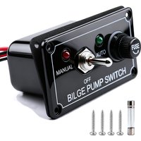 12V Bilge Pump Control Switch Panel 3 Way Manual/Off/Auto with LED Indicator 5A Fuse for Yacht Camper Truck Marine Boat