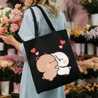 Cute Bubu and Dudu Print Print Black Tote Bag Handbag Canvas Large Capacity Shoulder Bag Eco Capacity Travel Shopping Bag