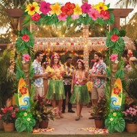 Pcs Hawaiian Door Decorations Tropical Palm Leaf Flowers Porch Banners Surfboard Lobby Door Banner for Outdoor Summer Tiki Bar