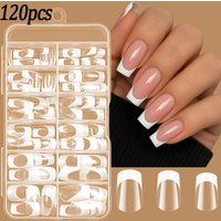 120Pcs/box White French Clear Press On Nails Medium Long Square False Nails Reusable Full Cover Clear French Nail Extension Tips
